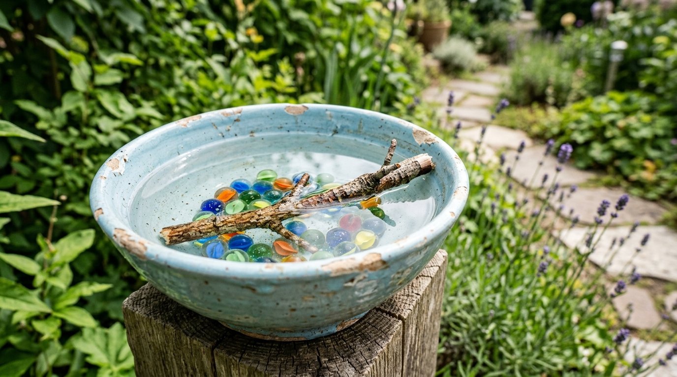 entdecken Sie, wie eine alte Schüssel zur sicheren Wassertränke für Vögel wird und Ihren Garten in ein natürliches Vogelparadies verwandelt