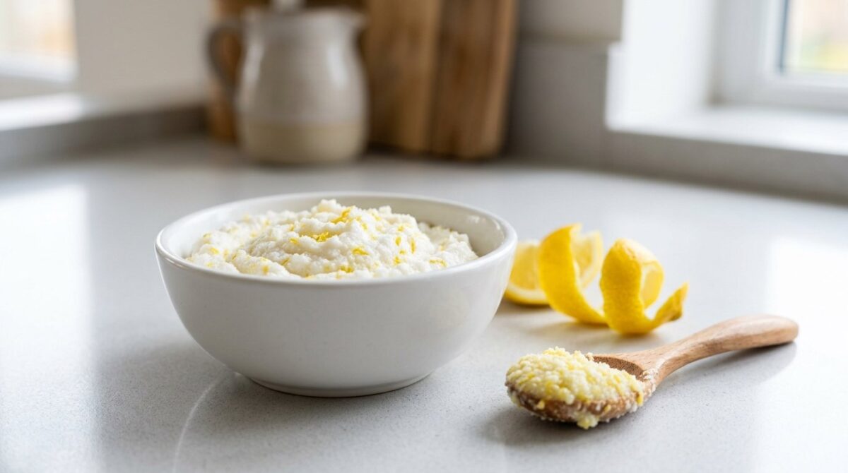 entdecken Sie, wie Zitronenschale und Natriumbikarbonat ein kraftvolles natürliches Reinigungsmittel bilden, das teure Produkte ersetzt