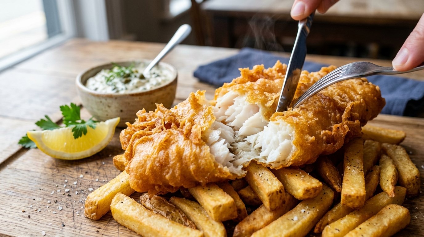 entdecken Sie die perfekte Methode von Sterneköchin Stéphanie Le Quellec für knuspriges Fisch und Pommes wie im Restaurant - mit einfachen Techniken zu Hause