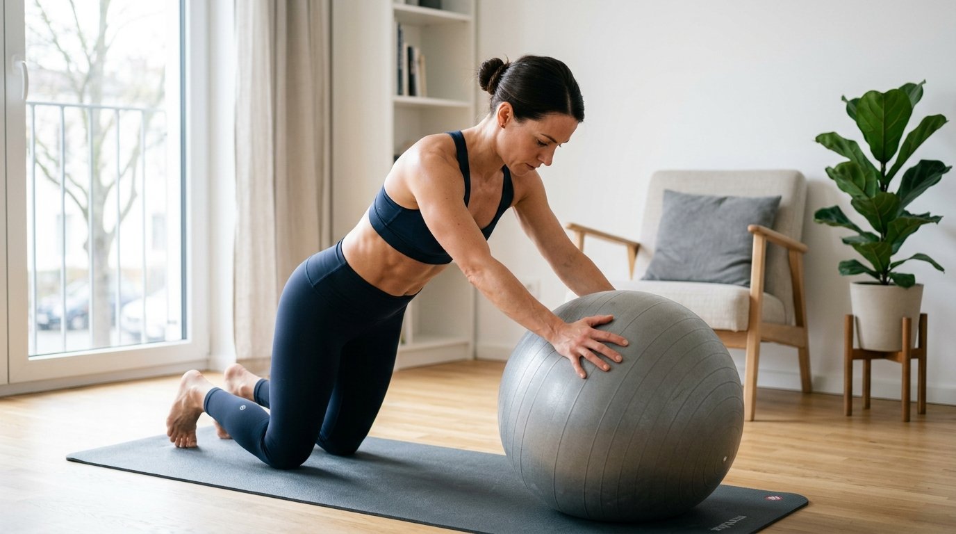 entdecken Sie 4 effektive Pilates-Übungen mit dem Gymnastikball für gezielt trainierte Bauchmuskeln und aktivierte Tiefenmuskeln