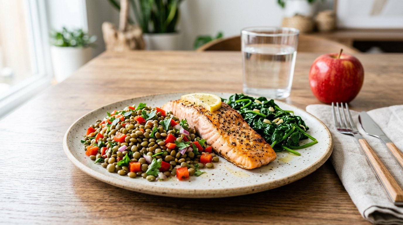 entdecken Sie, wie Hülsenfrüchte und grünes Gemüse beim Mittagessen Ihren Blutzucker natürlich stabilisieren und Typ-2-Diabetes effektiv kontrollieren